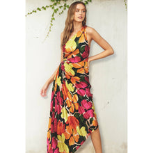 Load image into Gallery viewer, Euphoria Asymmetrical Pleated Maxi Dress: FUCHSIA FLORAL

