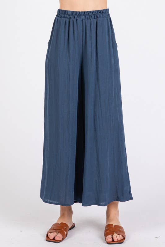 Woven Wide Leg Pull on Pants - NP16207F9: Olive