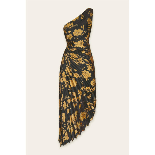 Undeniable Icon Asymmetrical Pleated Maxi Dress: ECLIPSED GOLD / FD10589-P1761