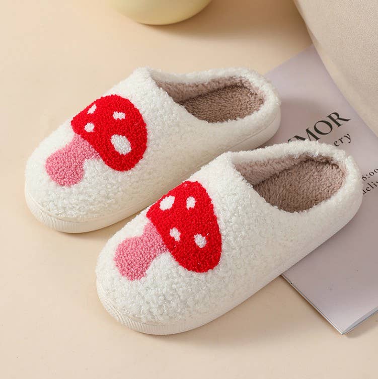 SOFT PLUSH MUSHROOM HEART RAINBOW WARM SLIPPERS | 40SP014: Rainbow / Large