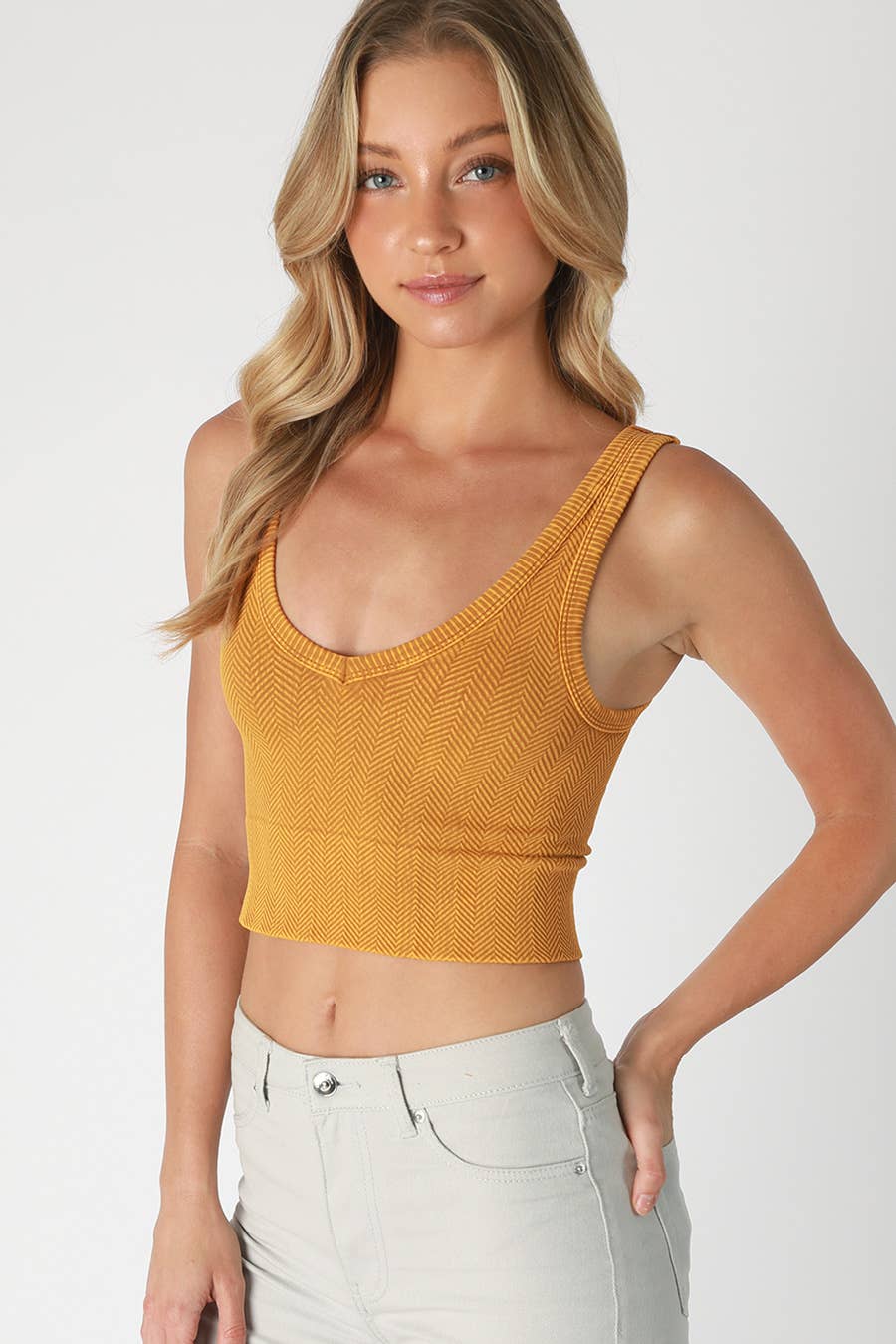 NS8188 - Vintage Reversible Herringbone Crop Top: Vintage Matcha