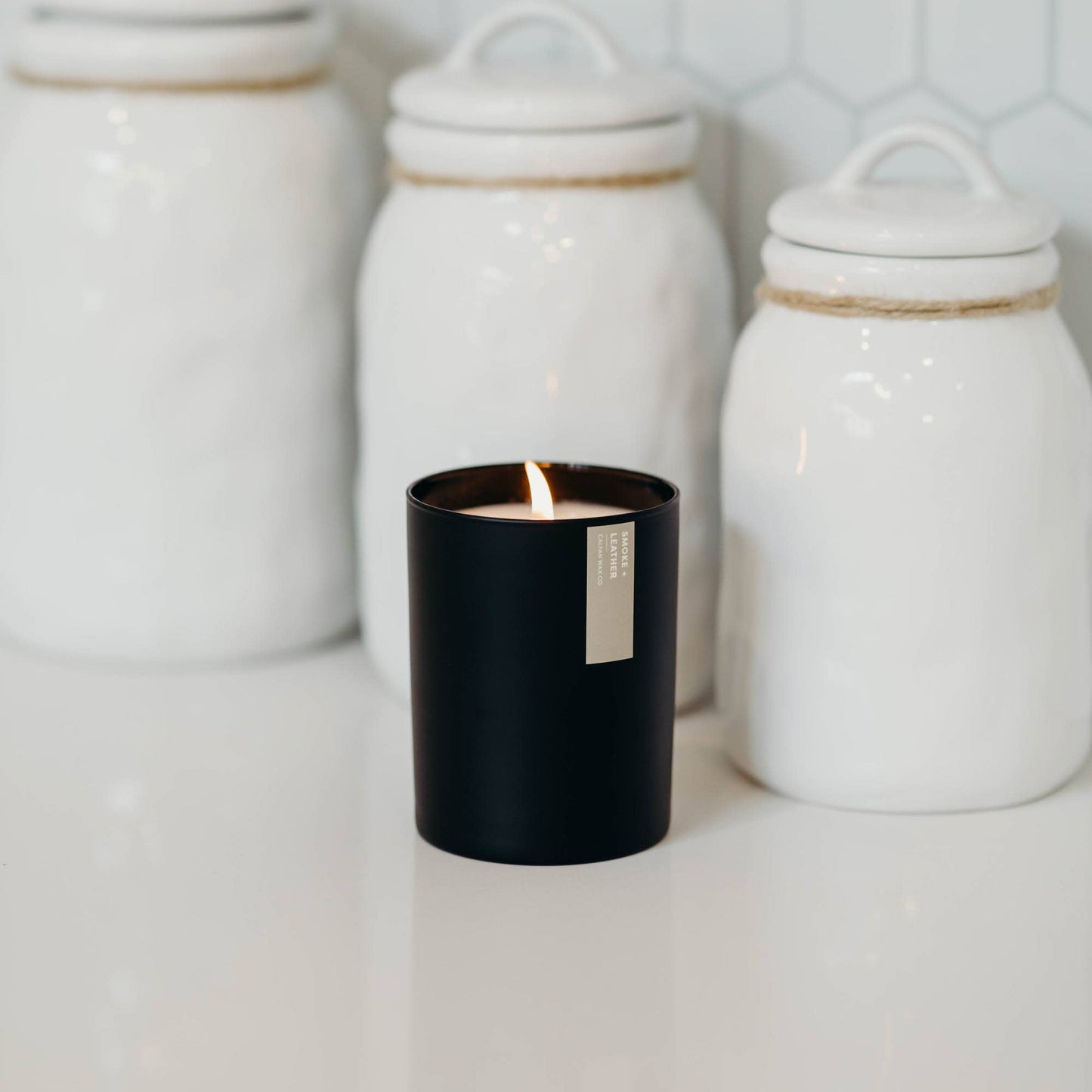 Smoke + Leather - Matte Black Tumbler Soy Candle