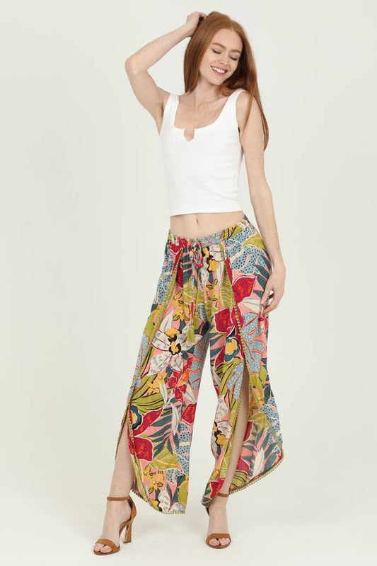 25P68-A865 TROPICAL PRINT WRAP PANTS