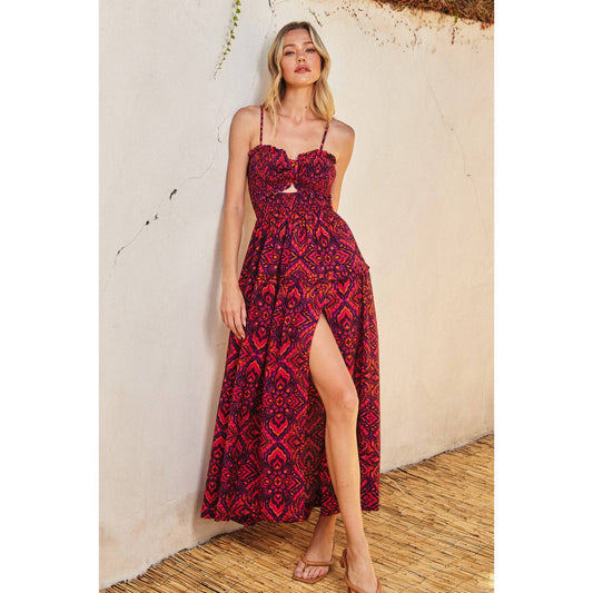 Hibiscus Haven Cutout Smocked Maxi Dress: WILD ASTER / FD11445-P1713_1