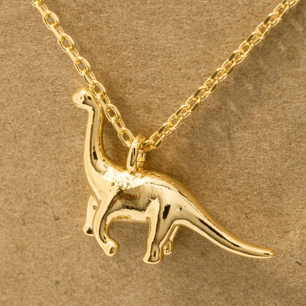 Gold Dipped Brachiosaurus Dinosaur Pendant Necklace: S