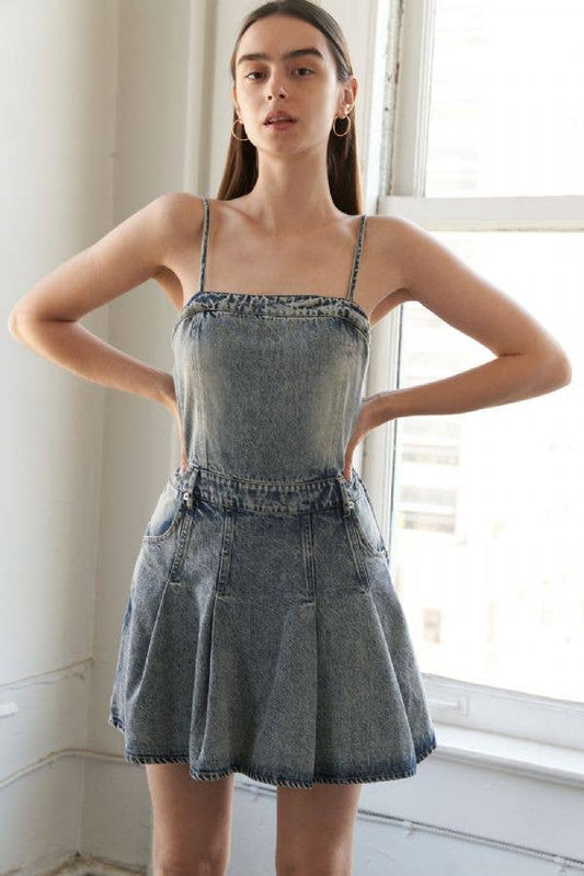 An acid washed denim romper - FP1134: INDIGO