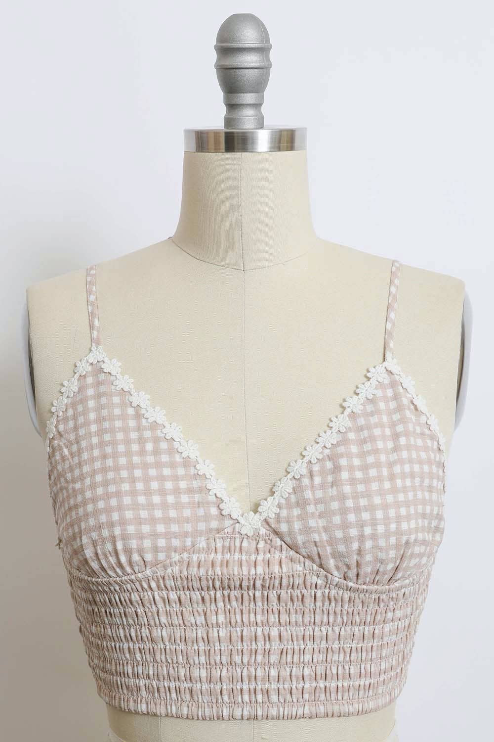 Gingham Daisy Trim Smocked Bralette 🫶🏻: Sage