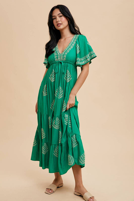 ALL OVER EMBROIDERED MAXI DRESS: SPRING GREEN / ILD5578