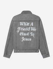Load image into Gallery viewer, What a Friend in Jesus Grey Denim Jacket: S
