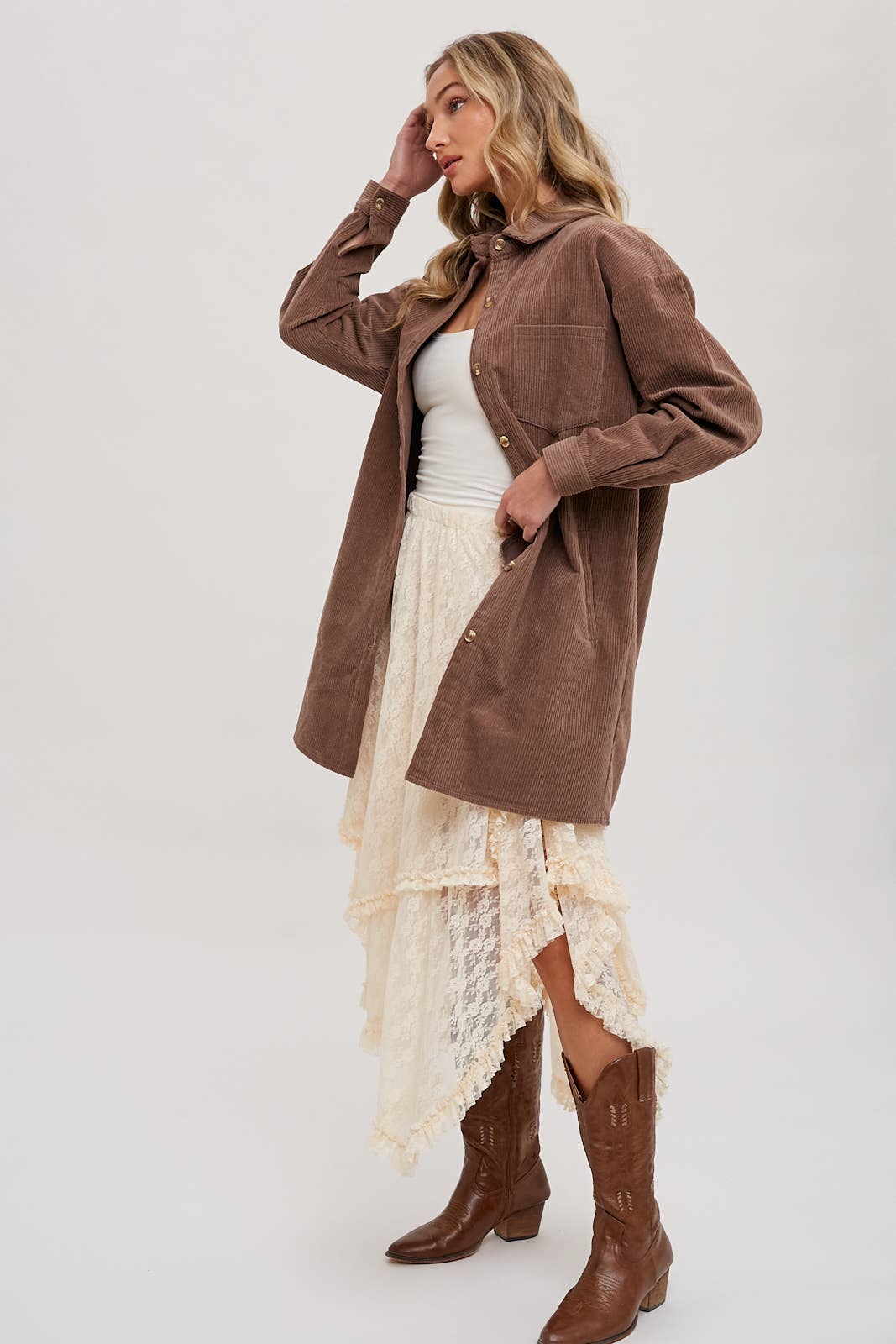 LACE TIER MIDI SKIRT: ECRU / B01619