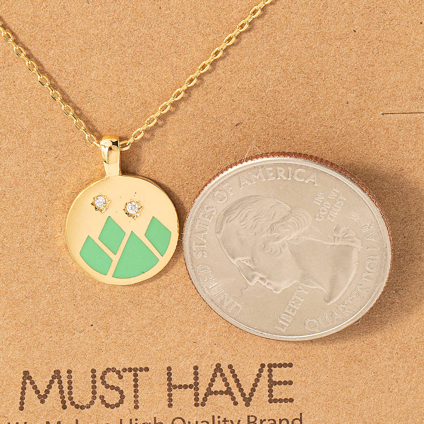Dainty Mountain Coin Disc Pendant Necklace: WH