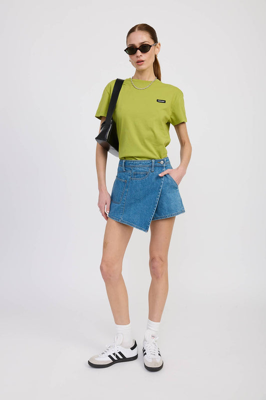WRAPPED ASYMMETRICAL DENIM SKIRT: TRUE DENIM / IPG2705P