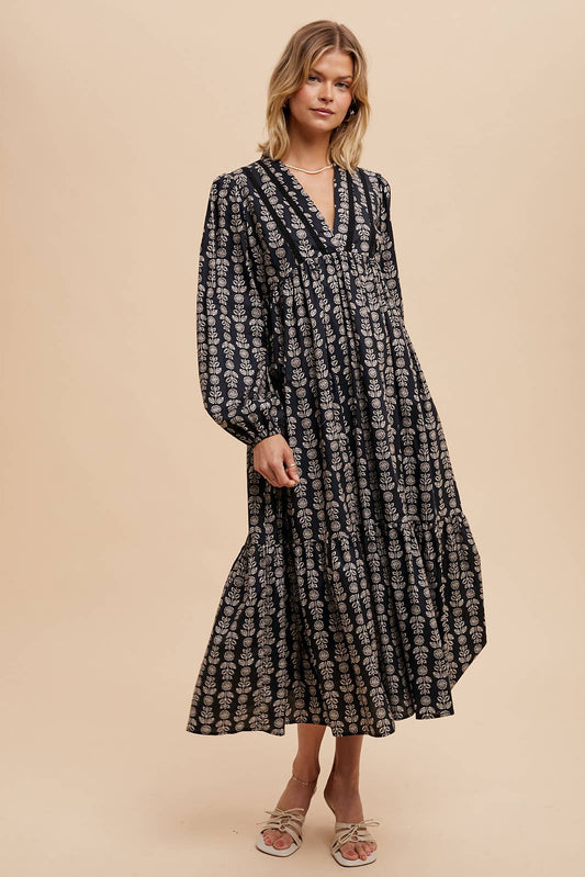 STATEMENT PRINT MAXI DRESS: BLACK / ILD5852