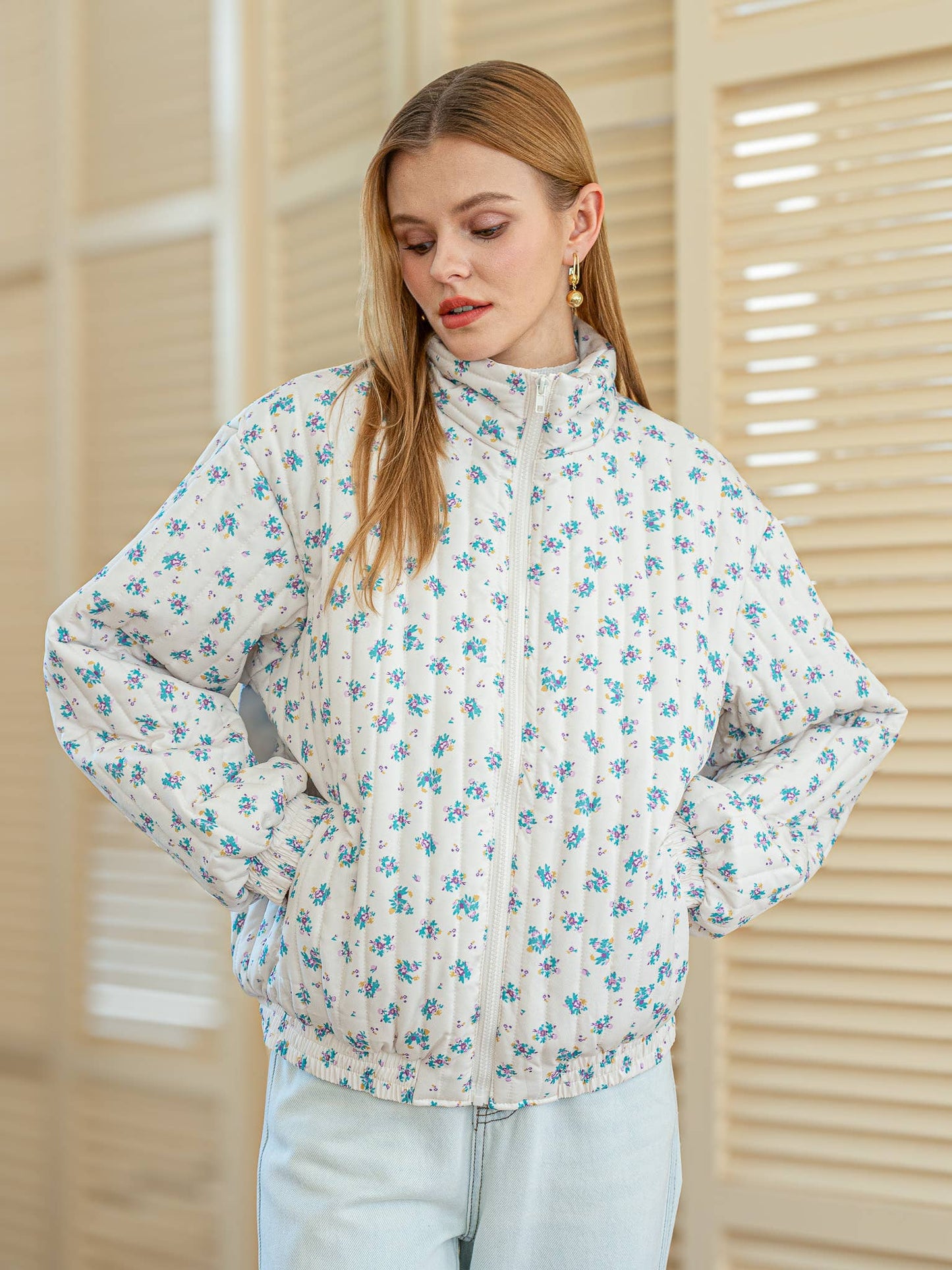 Dainty Floral Quilted Puffer Jacket: RP2457