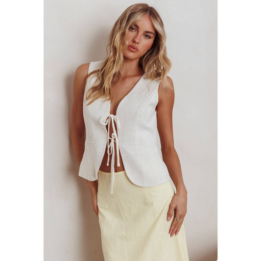 SLEEVELESS LINEN VEST TOP / 64681J-T: LIGHT BEIGE