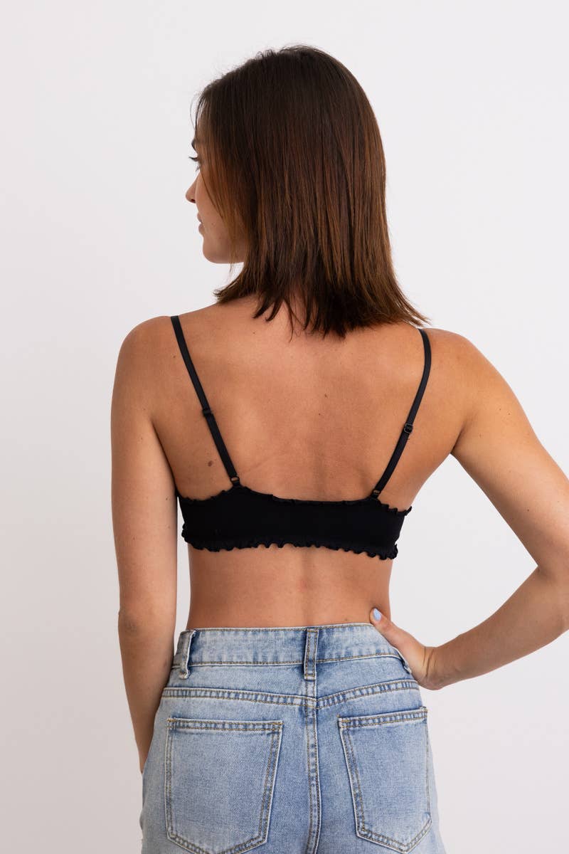 Seamless Lettuce Edge Bow Tie Triangle Bralette 🥬: Black YL-5664