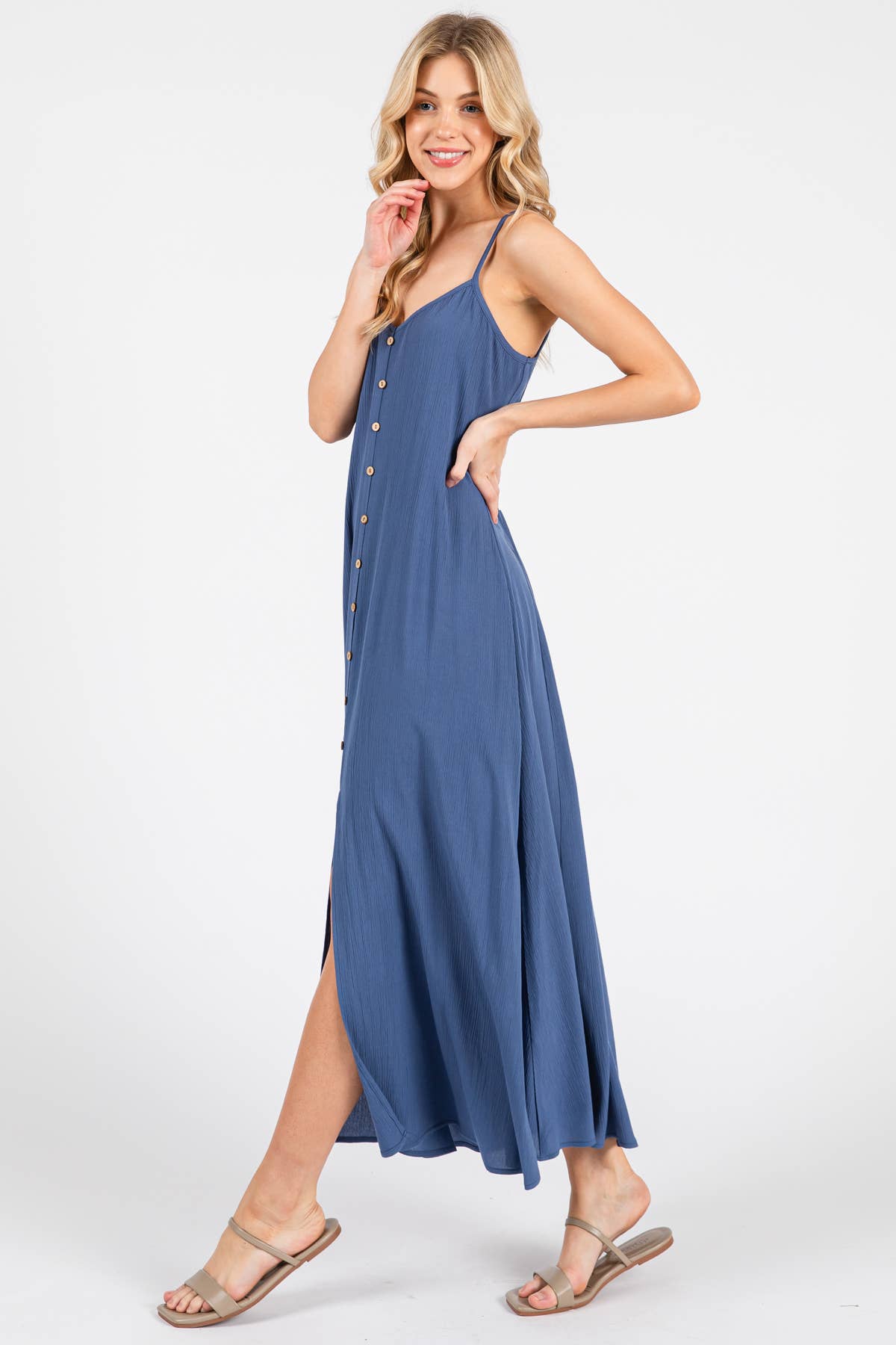 Heavy Gauze Flowy Dress - ND40209-HV: Vintage Olive