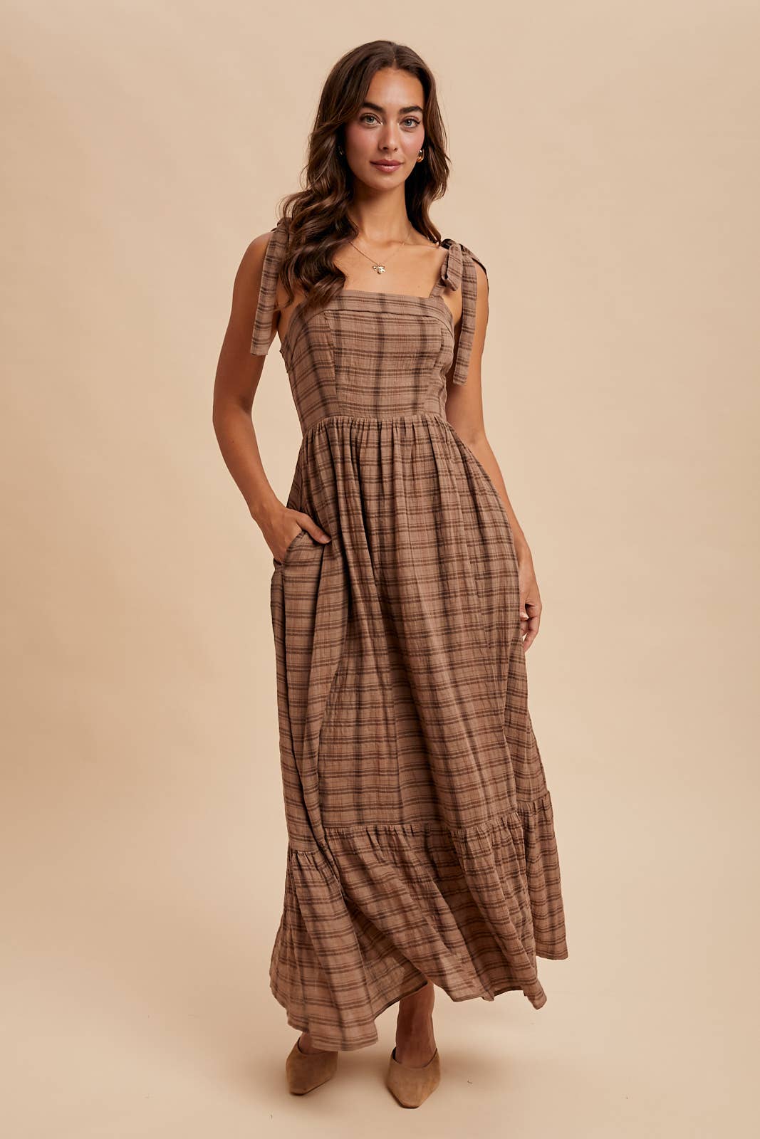 TARTAN COTTON MAXI DRESS: GREEN / ILD6399