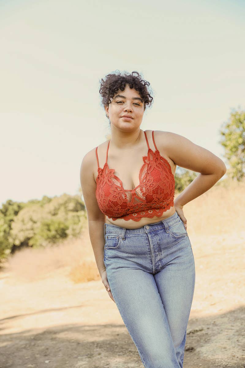 X-Large Padded Crochet Lace Longline Bralette: Sage XL