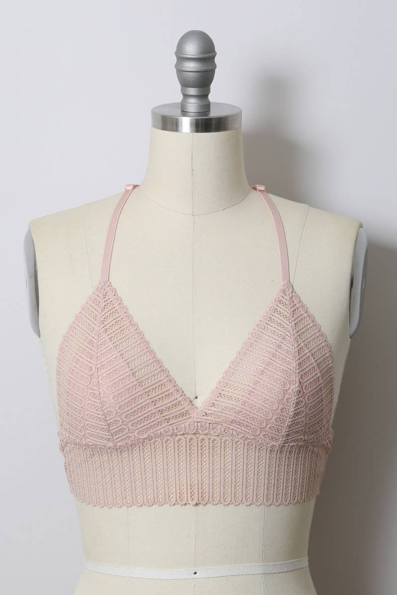 Ribbed Lace Boho Racerback Bralette: Ochre YL-5549-OCH