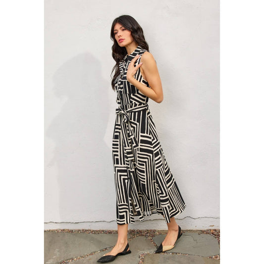 Runaway Sleeveless Shirt Dress: BLACK/CREAM / FD12430-P2063_2