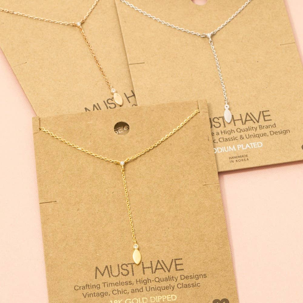 Gold Dipped Cz Lariat Chain Necklace: R