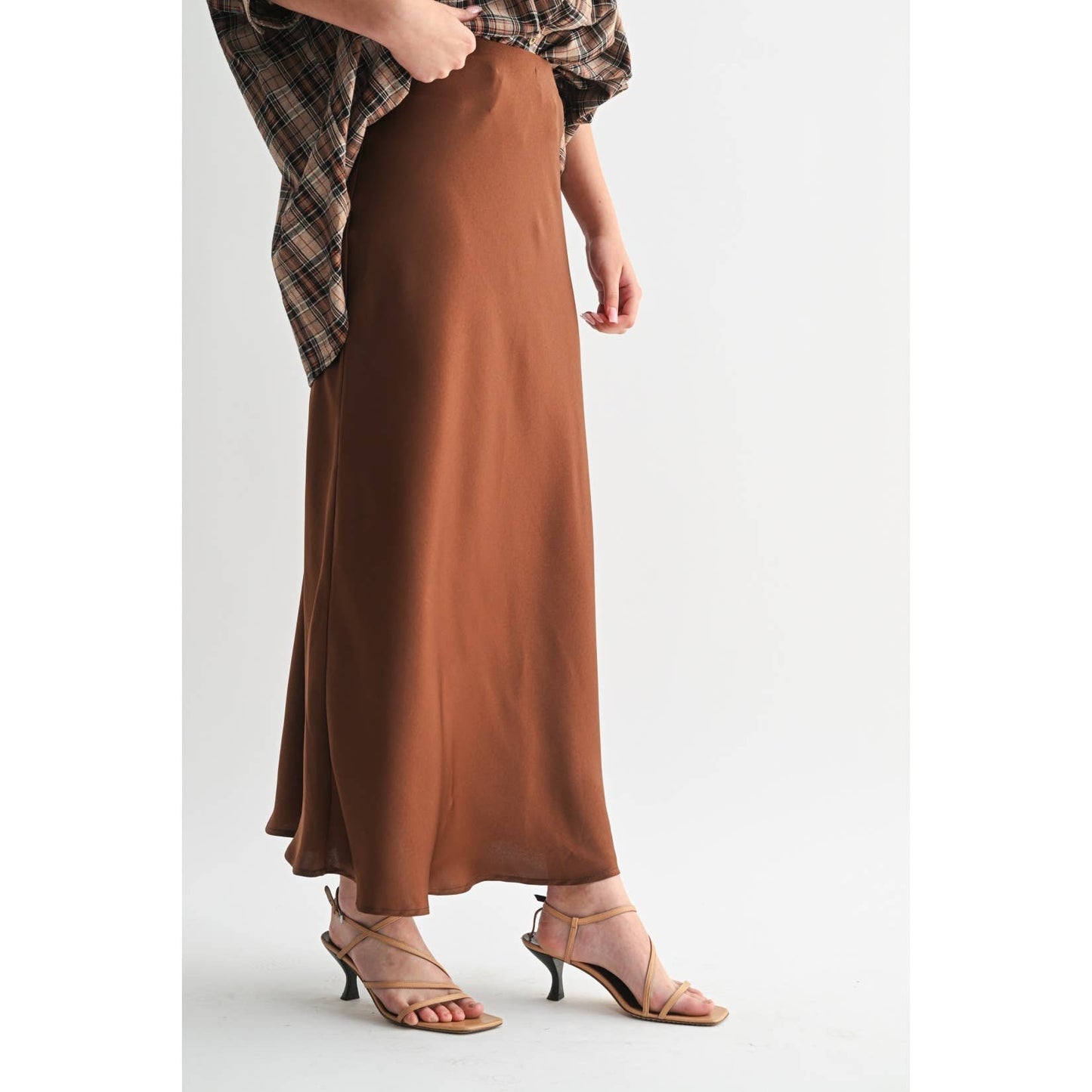 SOLID MAXI SKIRT: Brown / FS65099_4