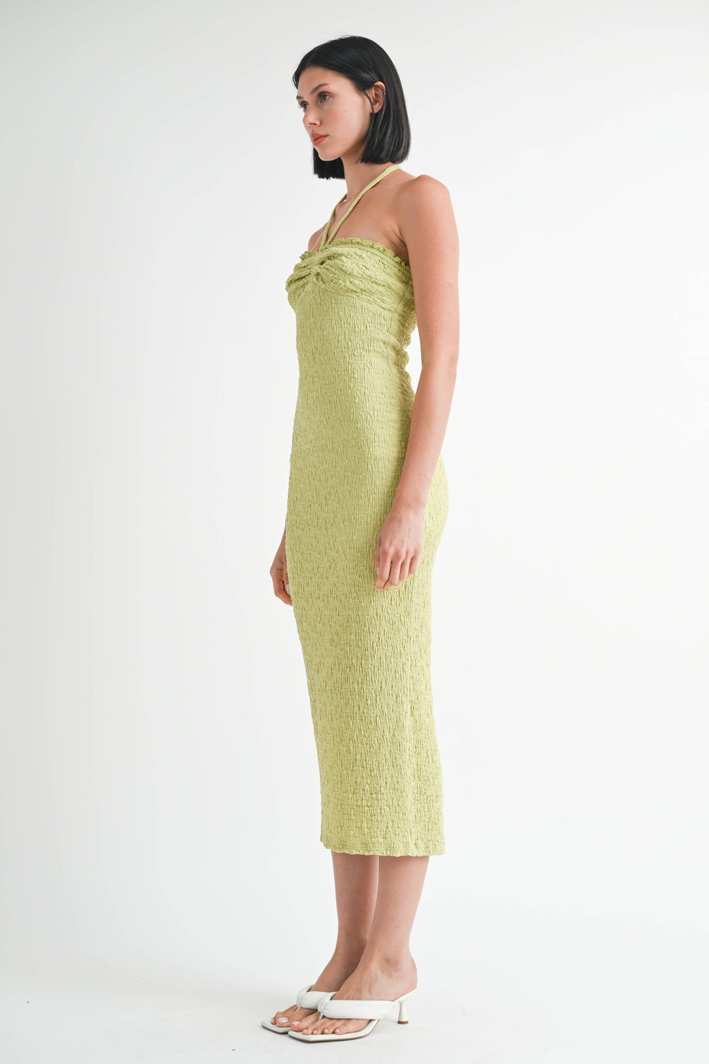 MIDI HALTER NECK OPEN BACK DRESS: MELON / IPK2062D