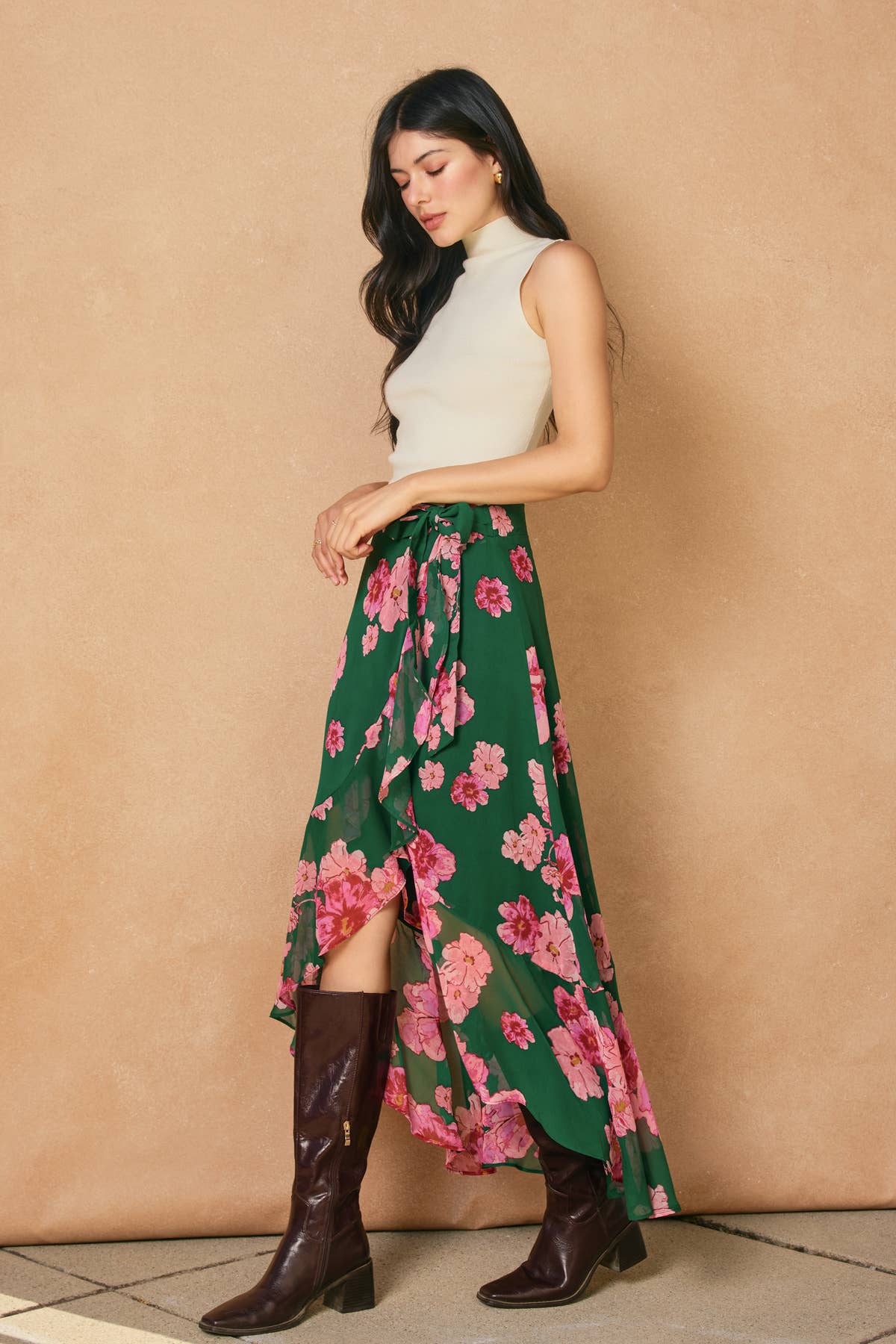 Desert Bloom Ruffled Hem Wrap Skirt: JASPER ROSE / FS11375-P2113