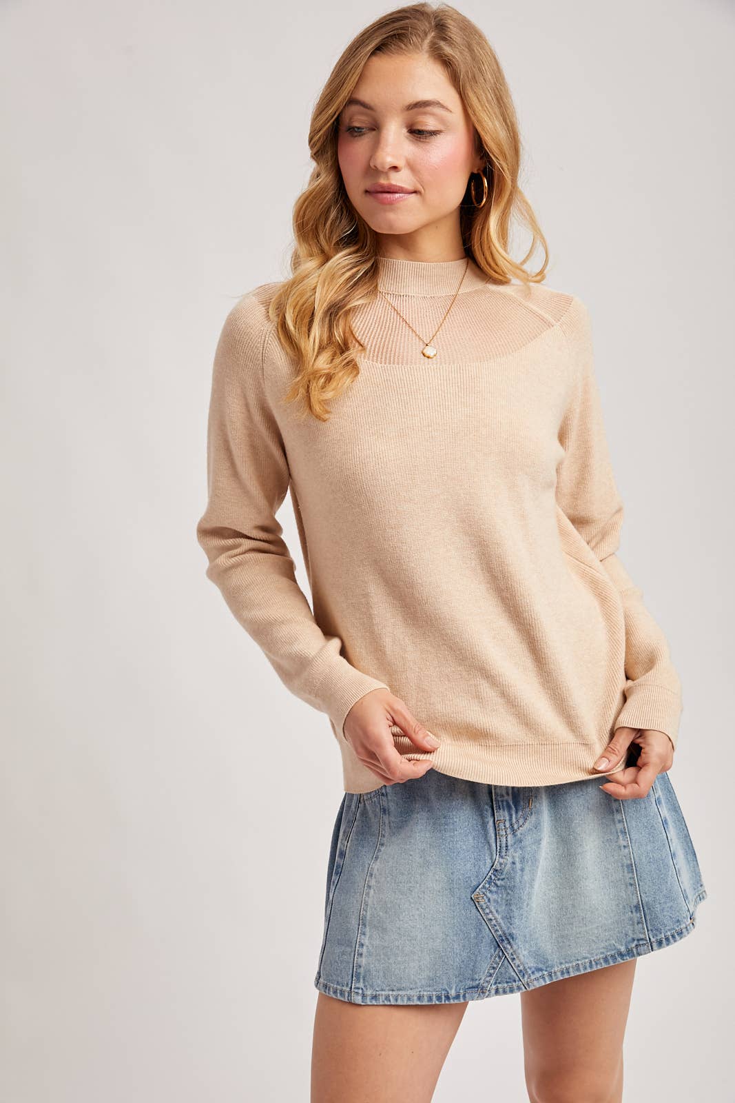 WASHED A-LINE DENIM MINI SKIRT: MED.WASH / B02781