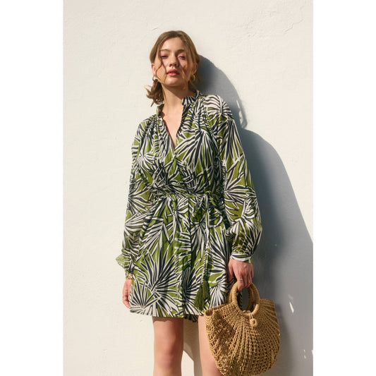 Drifting Dreams Bubble Sleeve Shirt Dress : BANANA PALM / FD12172-P1706_2