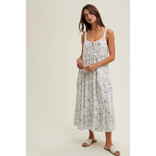 FLORAL SLEEVELESS MIDI DRESS / WL25-10148: WHITE/BLACK