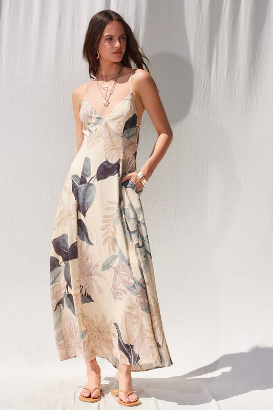 Printed Open Back Maxi Dress: D3154k