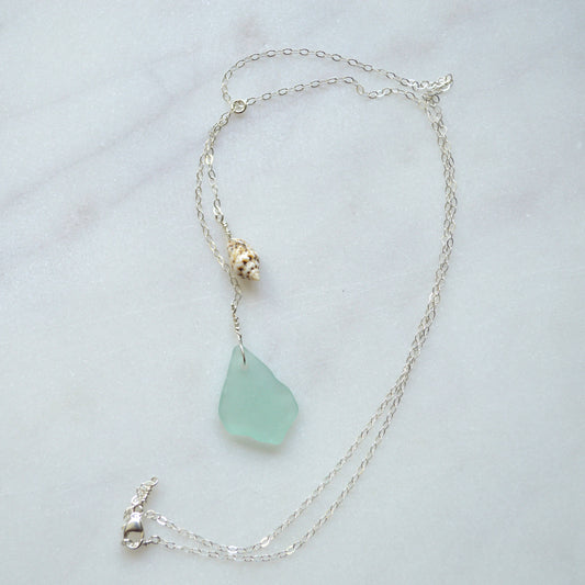 Sea Glass Shell Necklace in Sterling: 16 inches