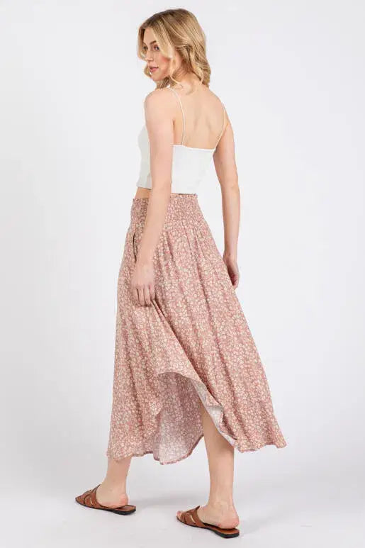 Print Waist Smocked Skirts - VNS16762H8: Night Purple