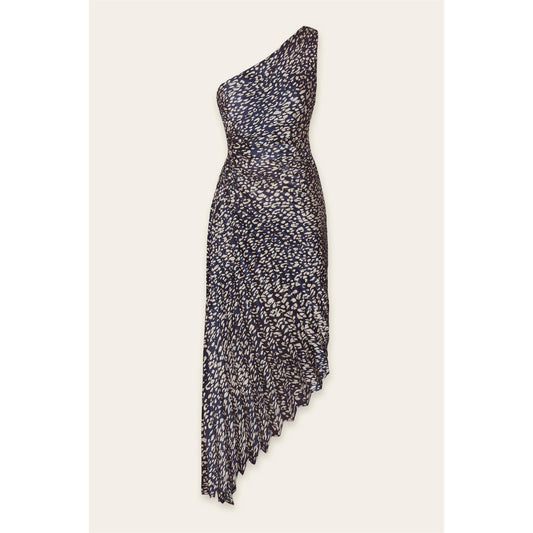 So Wild Asymmetrical Pleated Maxi Dress: NAVY/CREAM / FD10589-CP362
