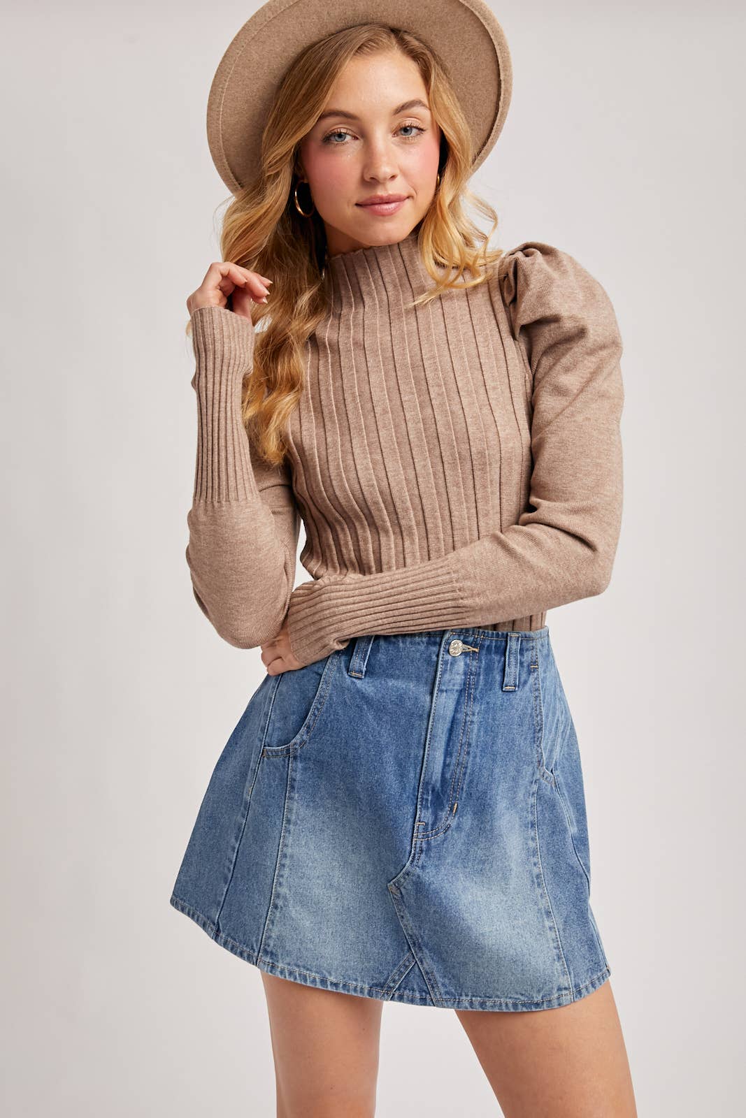 WASHED A-LINE DENIM MINI SKIRT: MED.WASH / B02781