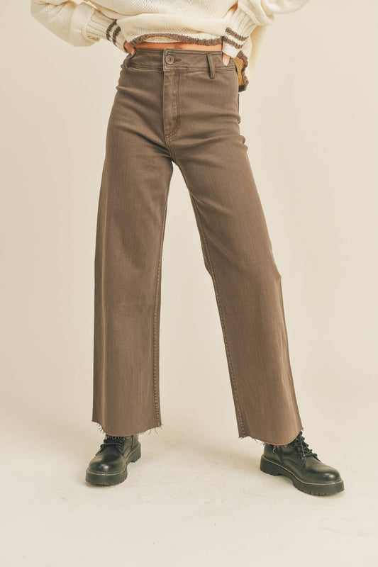 MMP623 STRAIGHT WIDE LEG DENIM PANTS: Brown