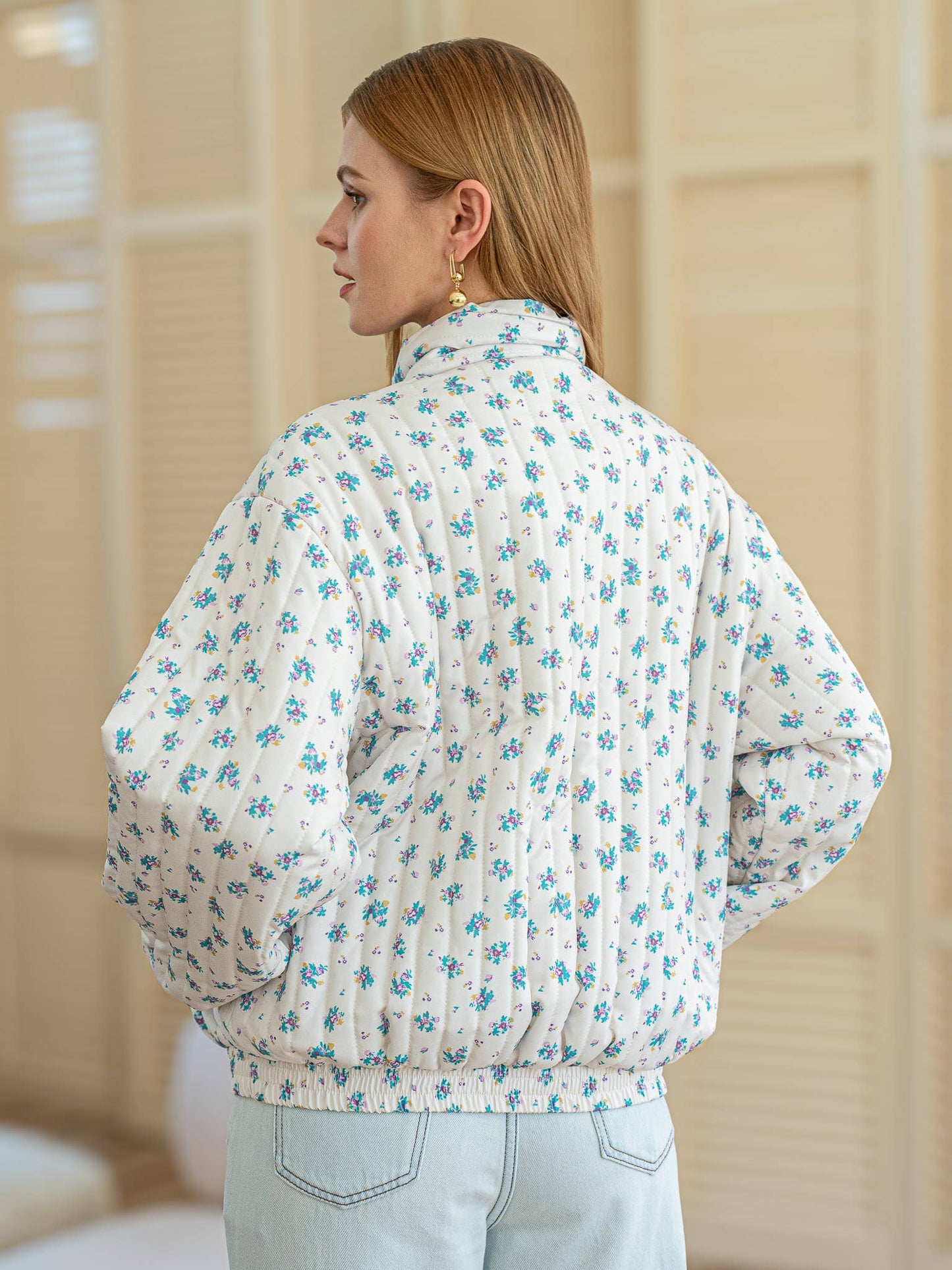 Dainty Floral Quilted Puffer Jacket: RP2457