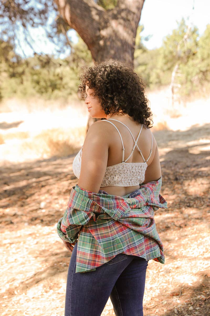 X-Large Padded Crochet Lace Longline Bralette: Sage XL