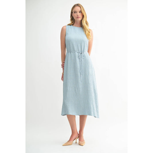 TEXTURE SLEEVELESS MIDI DRESS: Blue / FD67968_1