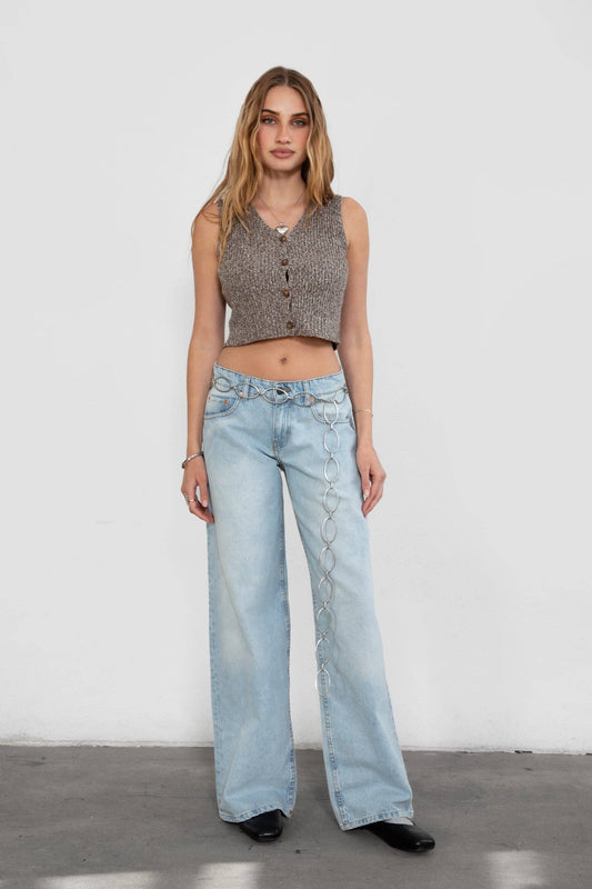 RAYCHEL Marled Ribbed Sweater Knit Vest  : TC30248-RAYCHEL-BROWN