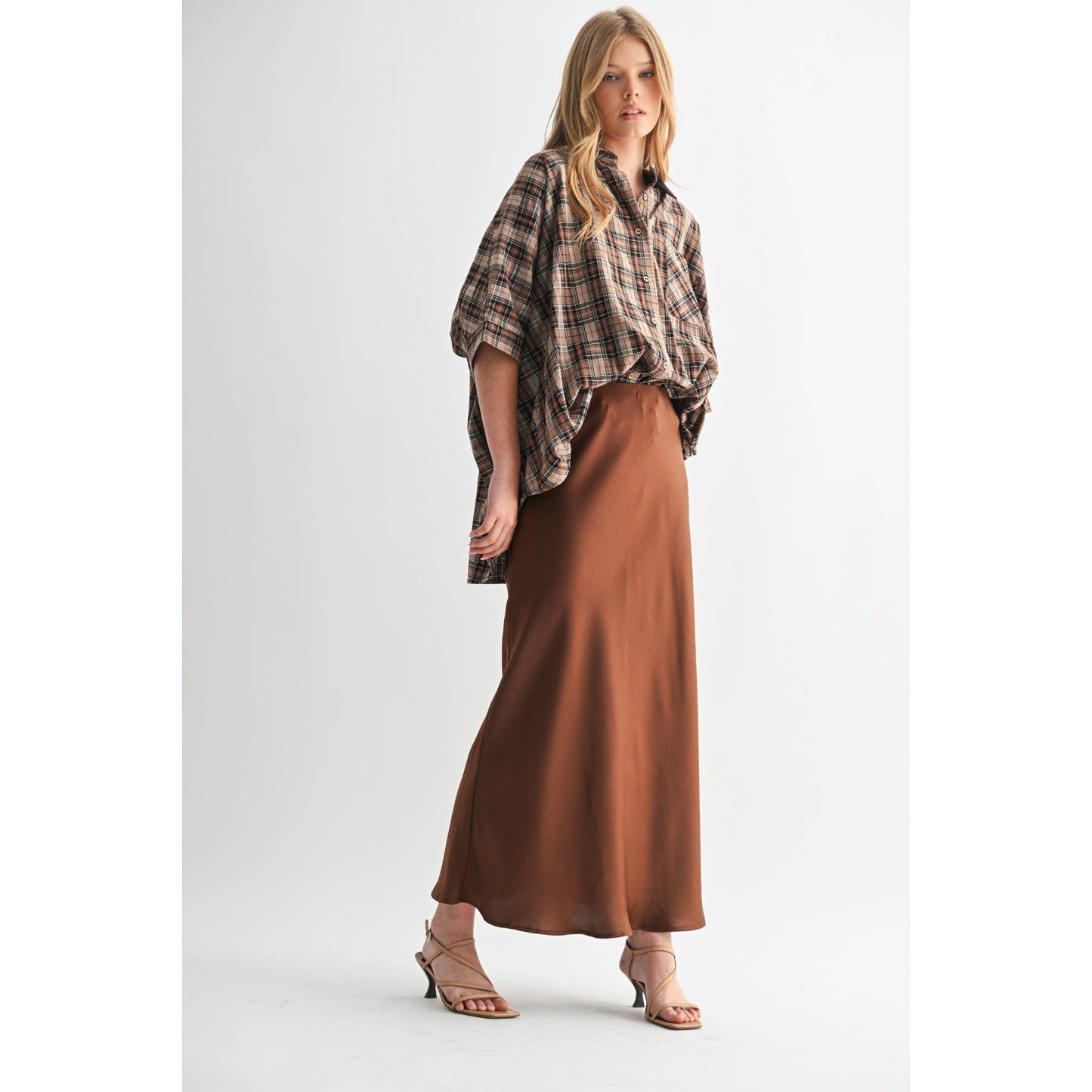 SOLID MAXI SKIRT: Brown / FS65099_4