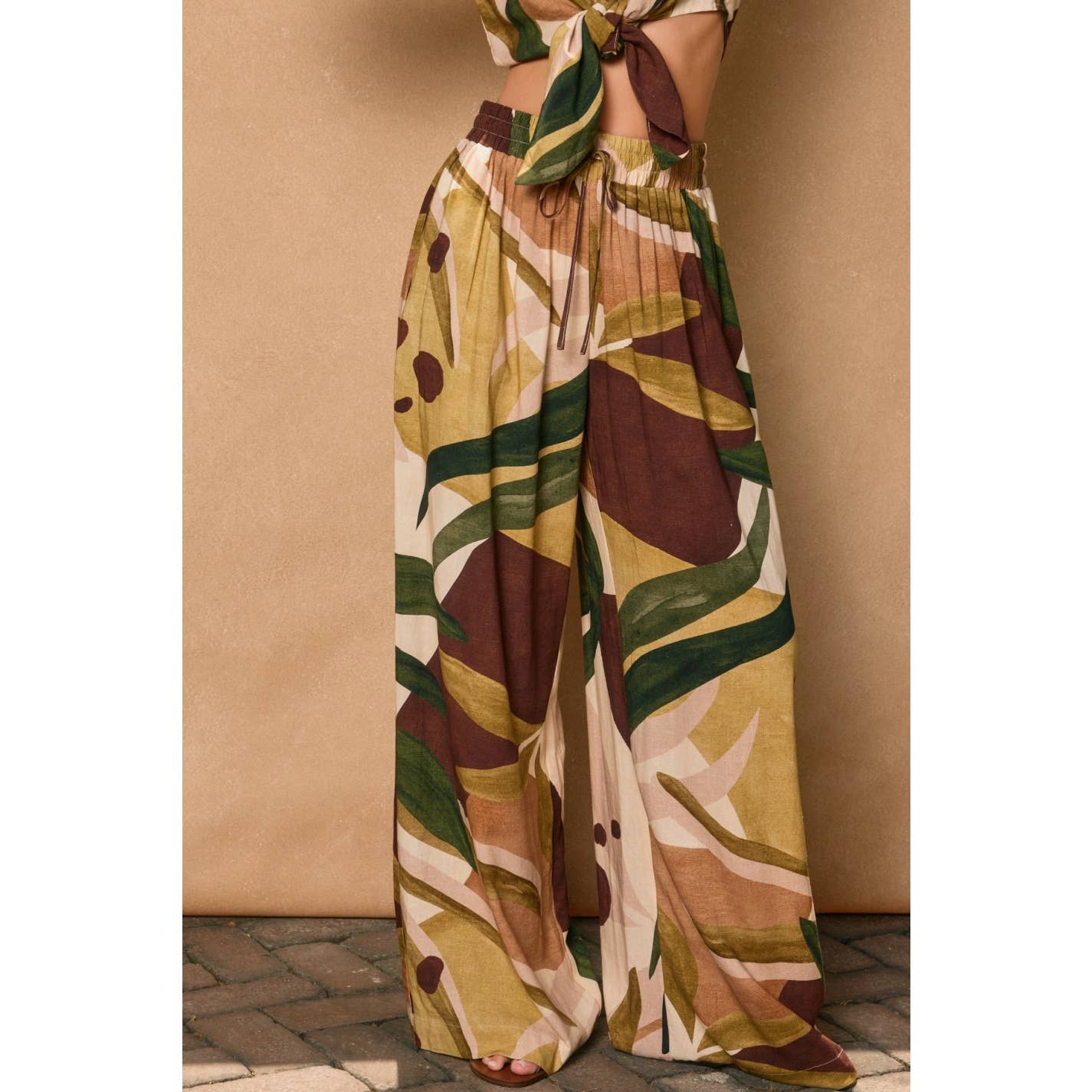 Coconut Grove Wide Leg Pull On Pants: SAGE BROWN / FP12506-P2247