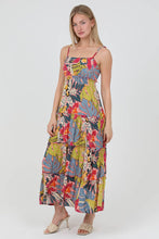 Load image into Gallery viewer, C4A15-A865 TIE STRAPS TIERED MAXI DRESS IN TROPICAL PRINT
