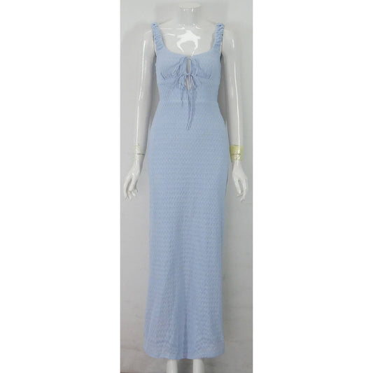 CRINKLE FABRIC BODYCON MAXI DRESS: BABY BLUE / SR1439J