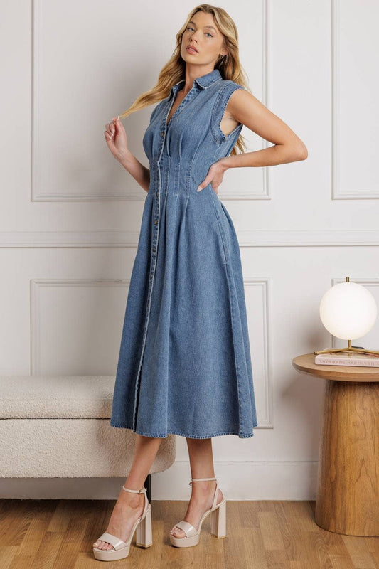 A washed denim midi dress - ID21524: MEDIUM INDIGO
