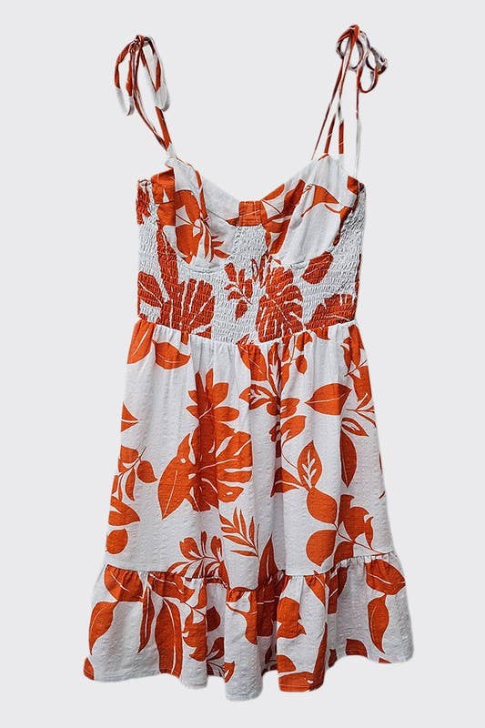 Printed Shoulder Tie Mini Dress: Sky/Red / IM8649