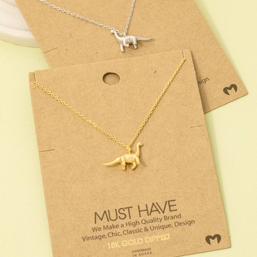 Gold Dipped Brachiosaurus Dinosaur Pendant Necklace: S
