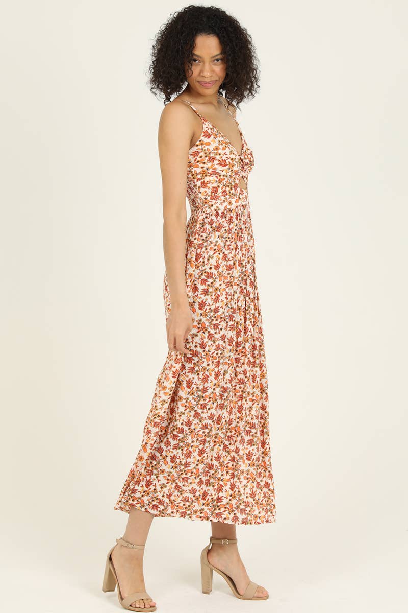 F4B48-FP57 V NECK TWIST FRONT CUT OUT MAXI DRESS